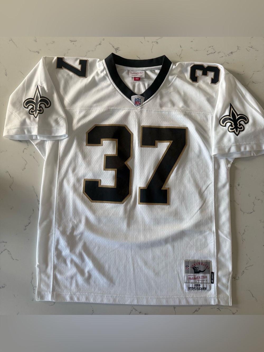 Steve Gleason Rare white throwback Mitchell and Ness men’s Large Jersey football